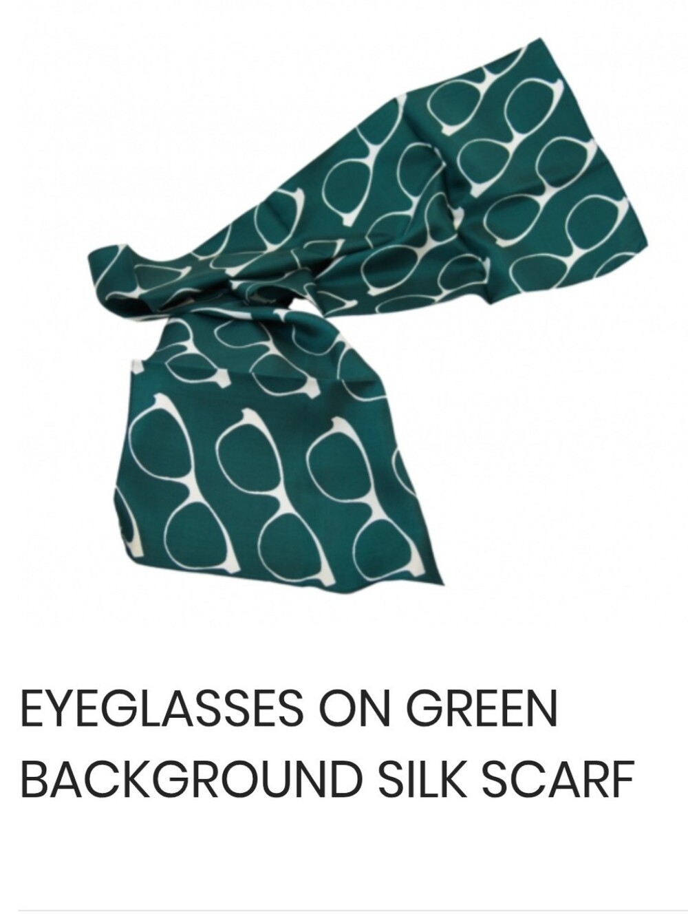NWOT EYEGLASSES ON GREEN BACKGROUND SILK SCARF - O/S